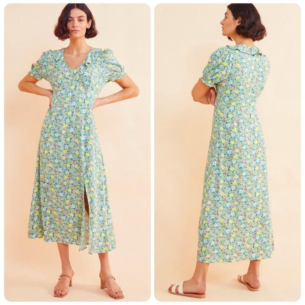 Albaray Dotty Daisy Print Midi Dress In Green/Multi | Size 4 — image 2 of 8